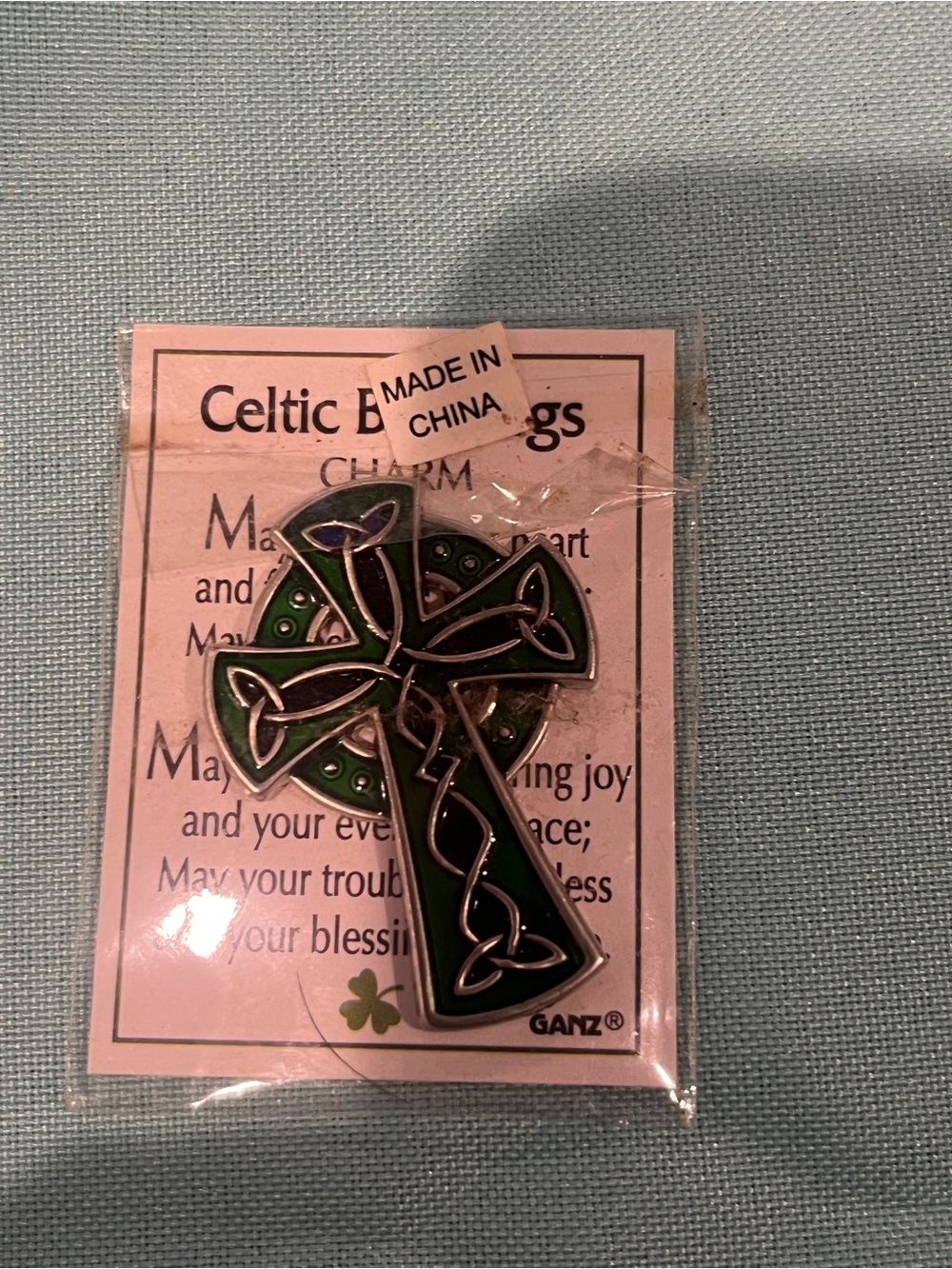 GANZ Green and Black Enamel Celtic Cross Charm